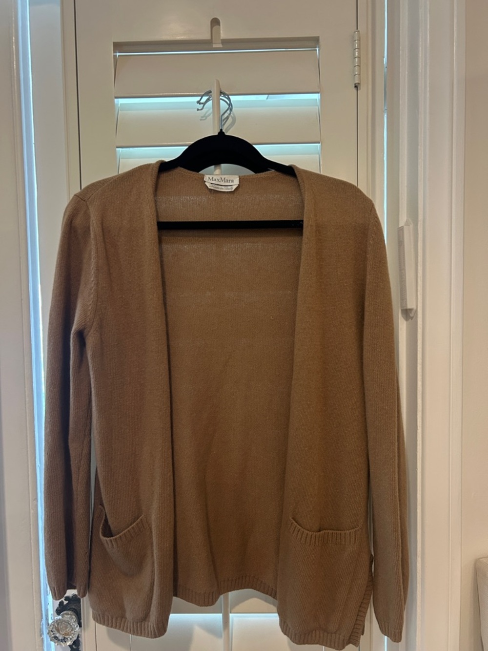 MaxMara Camel Open-Front Knit Cardigan with Pockets